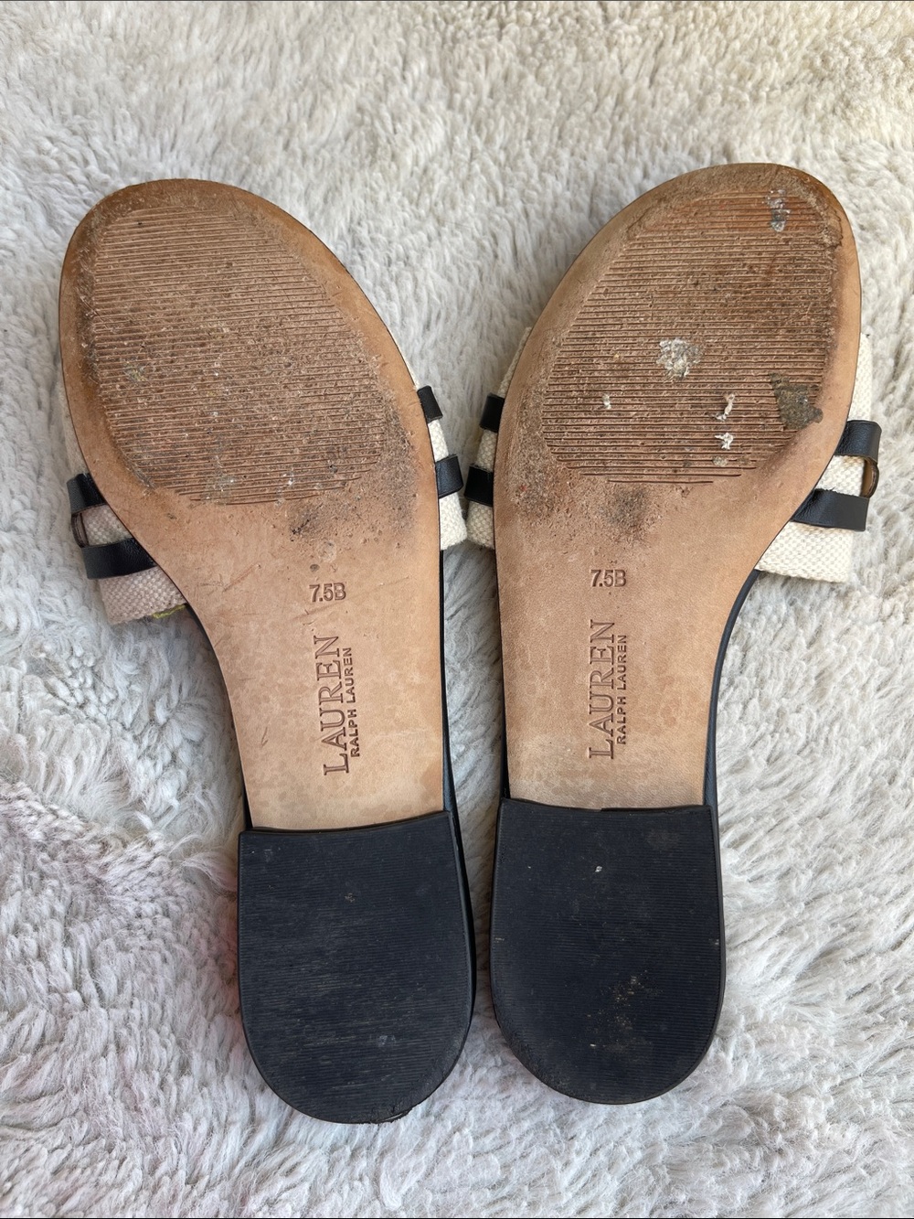 Lauren Ralph Lauren Alegra Leather Canvas Slide Sandals Size 7.5 - Picture 6 of 10